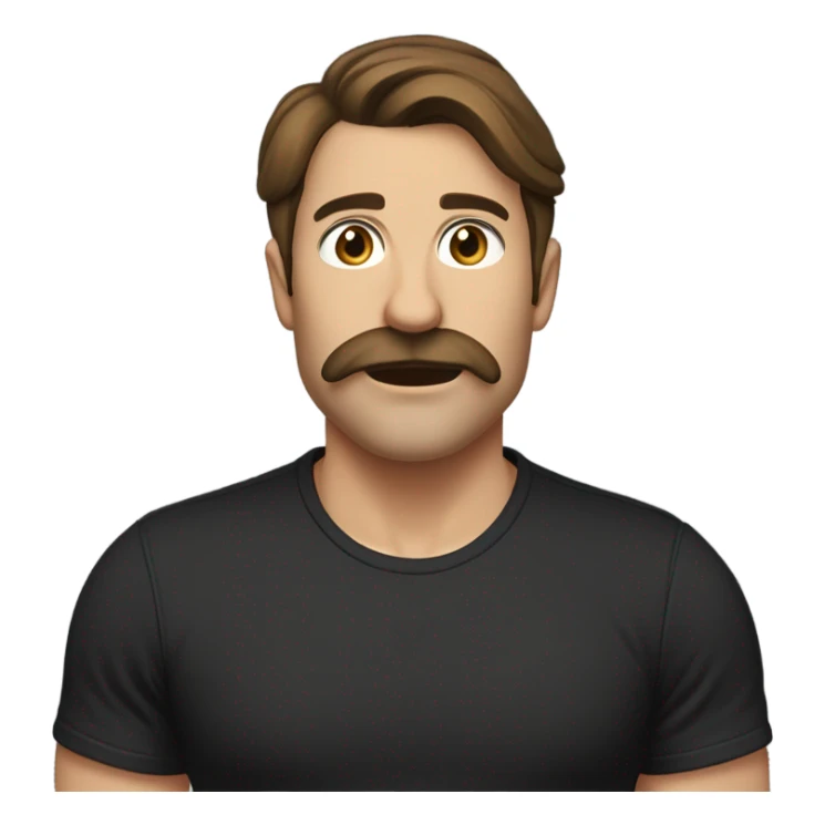 Brown haired guy with a mustache eyes rolling back board blowing air out of his mouth black T-shirt in his late 30s ￼ brown mustache and hair is in a ponytail sticker