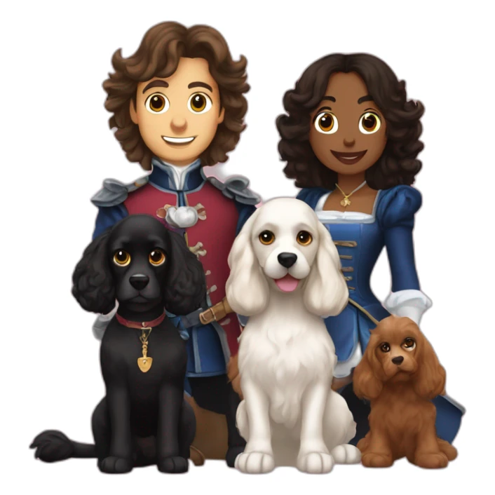 the three musketeers with one cocker spaniel dog + 2 black cats sticker