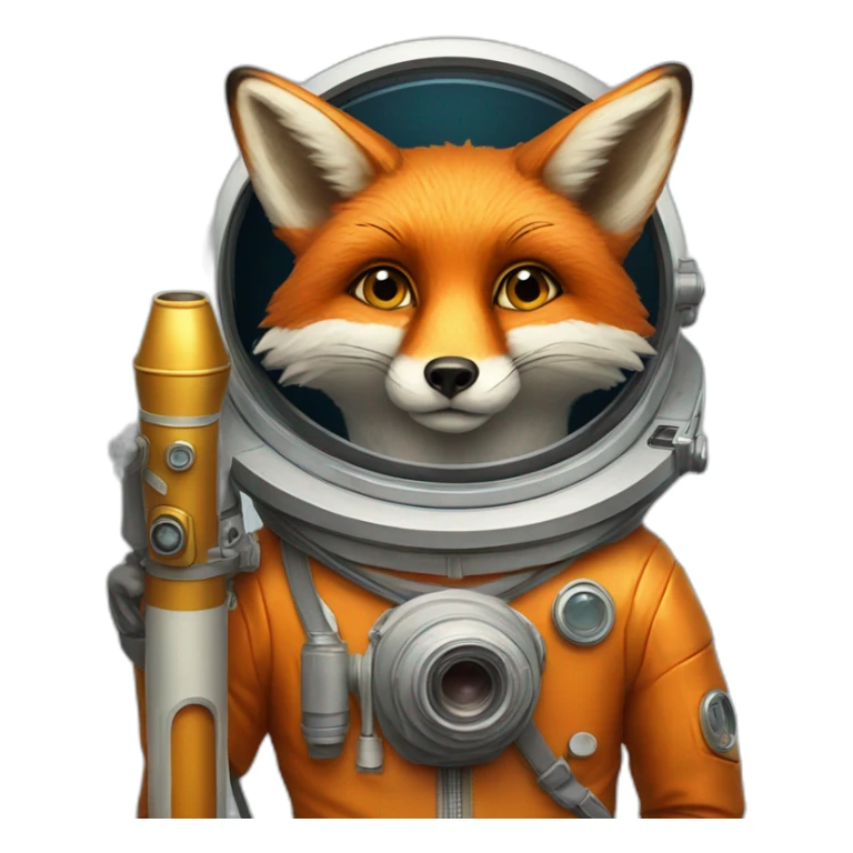 fox in a cosmonaute suit and a long telescope sticker