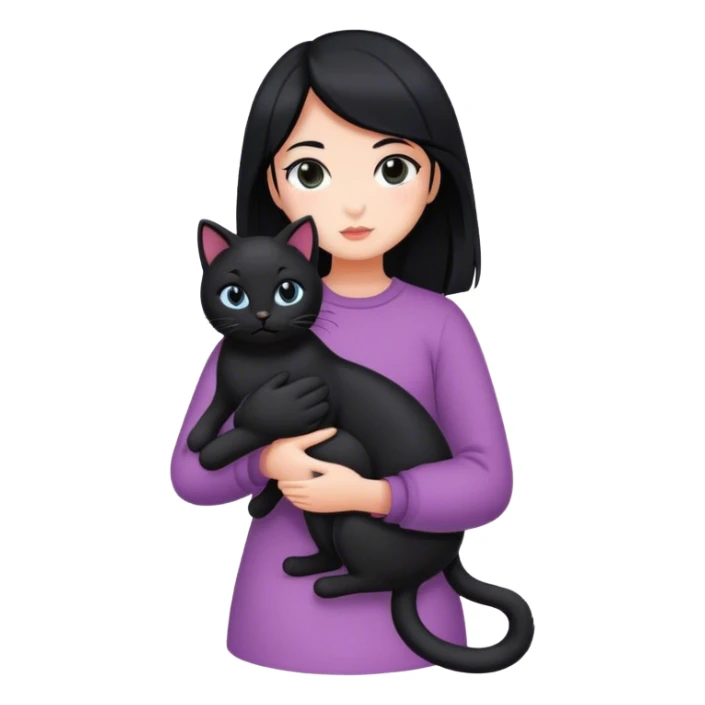 girl with black hair carrying black cat sticker