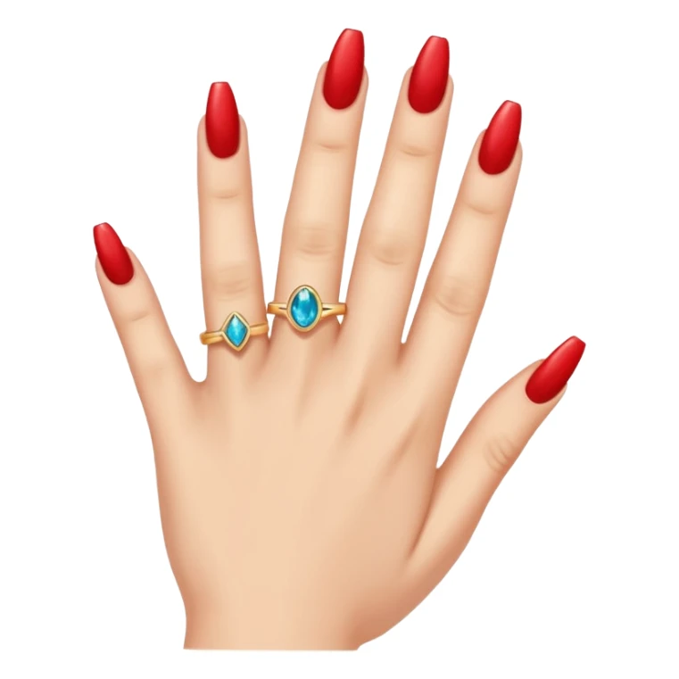 woman's hand showing engagement ring, long nails, emoji style sticker