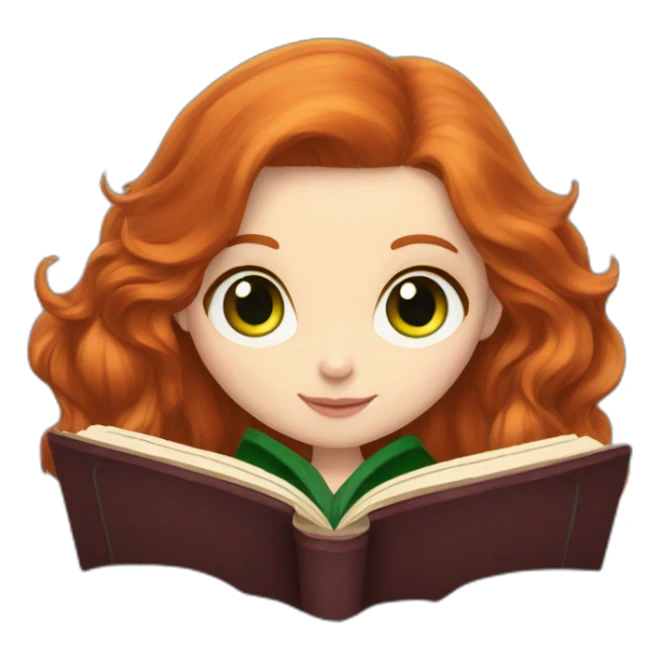 Pale skinned gryffindor Redhead with green eyes reading a book sticker