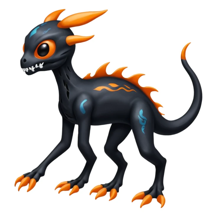 Shiny Spooky Black And Orange Duskull-Salandit-Sylveon-Fakémon-hybrid-creature (full body)  sticker
