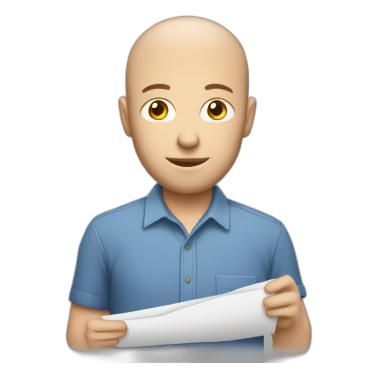 white male with small beard and almost bald smart casual blue shirt holding papers full profile sticker