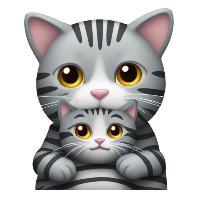 A big grey stripy cat cuddling a small grey stripy cat sticker