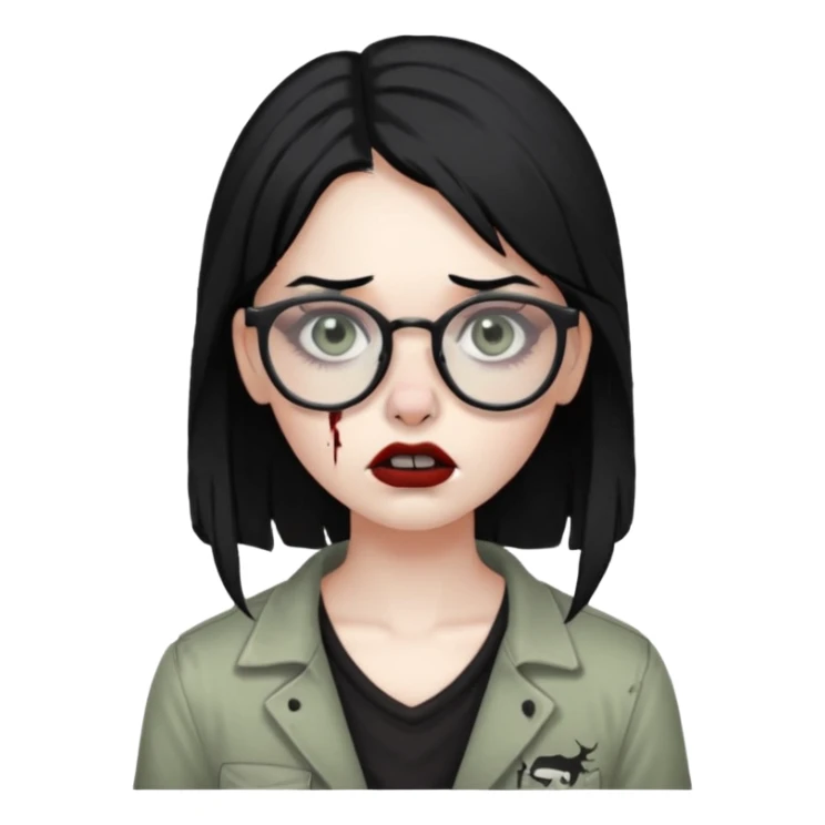 girl zombie with black hair nose piercing with glasses sticker