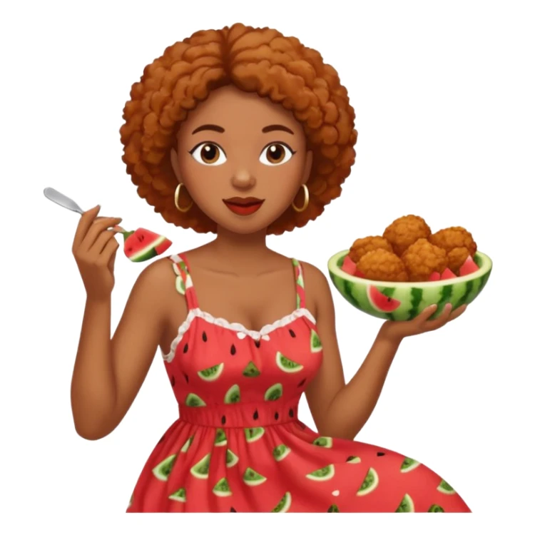 A black woman eating fried chicken and watermelon sticker
