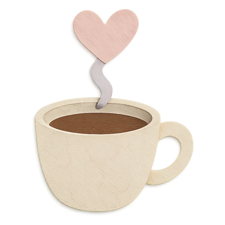 coffee cup with cute heart-shaped steam, soft pastel hand-drawn style sticker