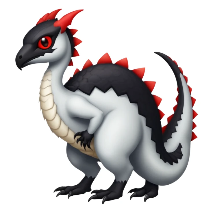 a white exotic edgy vernid-fionbri-creature, with black belly and red eyes, full body sticker