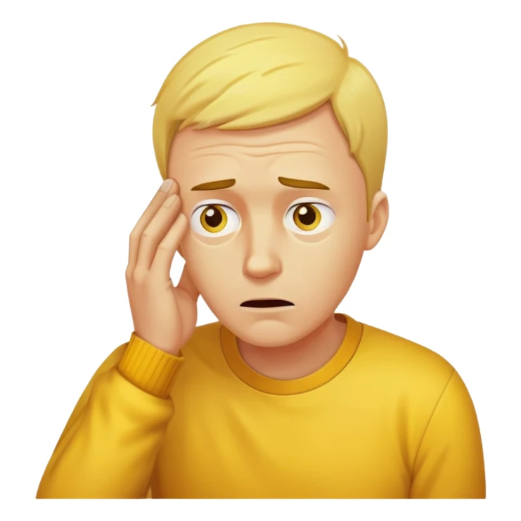 Yellow man that is anxious and looking at the ground with hand on his forehead  sticker