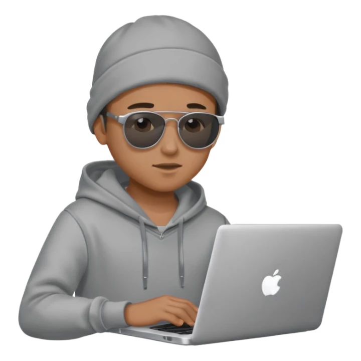 boy with sunglasses wearing a hoodie using a laptop sticker