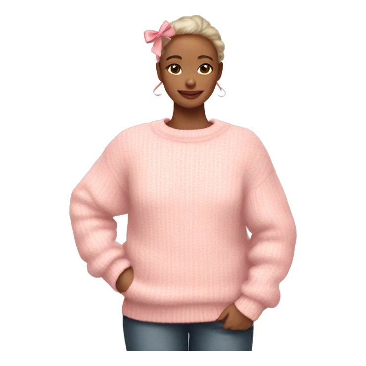 light pink cozy sweater with ribbon on sleeves sticker