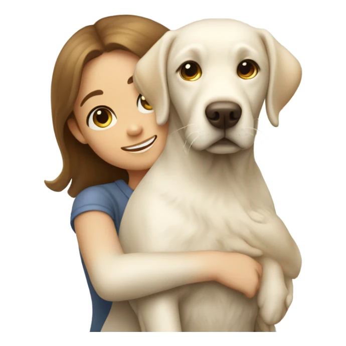 White Labrador Hugging a brown long hair girl sticker