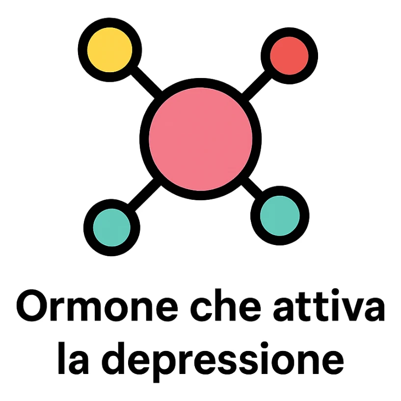 Add the Italian text 'Ormone che attiva la depressione' clearly and legibly on the image, maintaining a medical and clean style with a white background. sticker