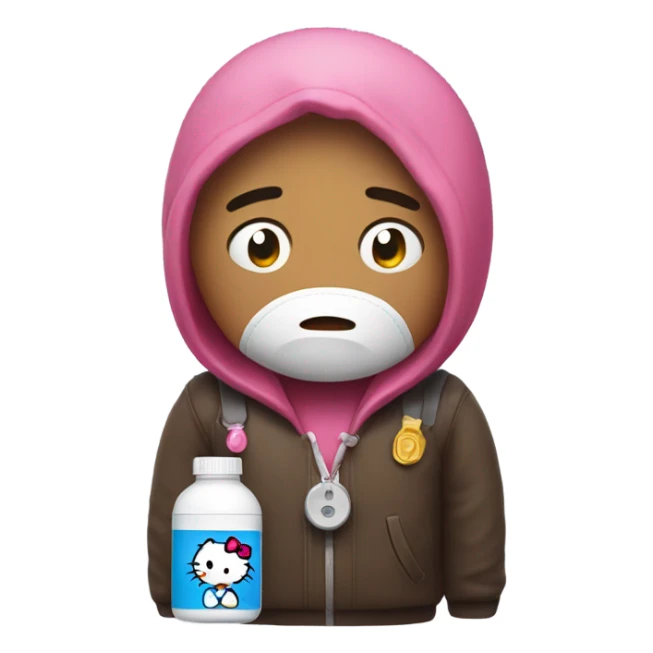 Crying sad tears depressed with a pill bottle hello kitty sticker