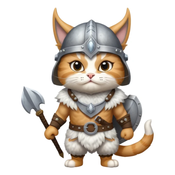 valorous Viking cat in Valhalla, with a horned helmet, standing on a cloud sticker