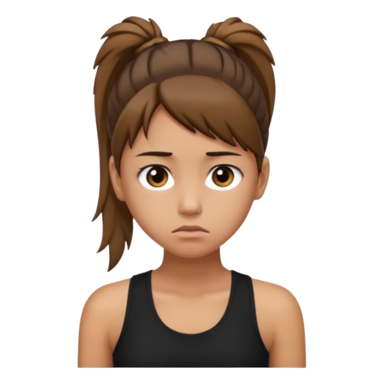 a tan girl with a ponytail, black tank top, . Looking sad sticker