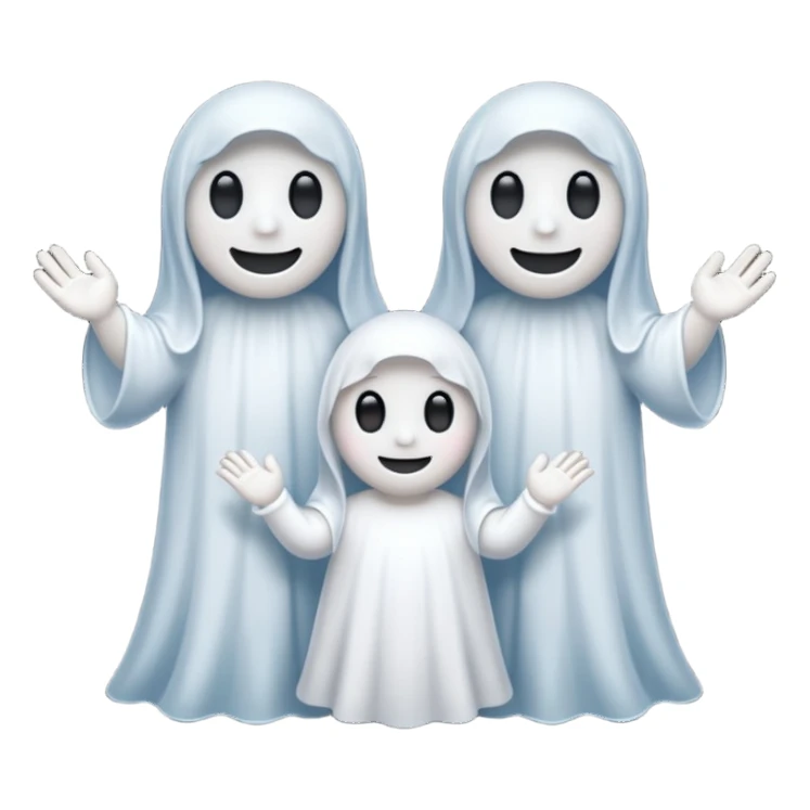 
Mini ghost family holding hands 
 cartoon -style/cute and transparent for a sticker 
 sticker