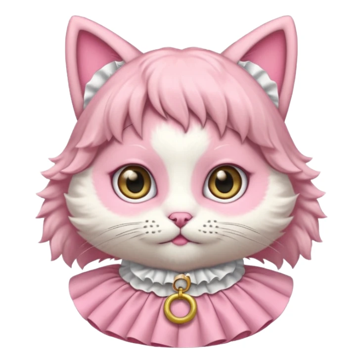 neko with big eyes, bell ruffle coller pink  sticker