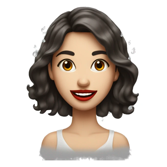 brunette girl with droplets around her red lips and a smile  sticker