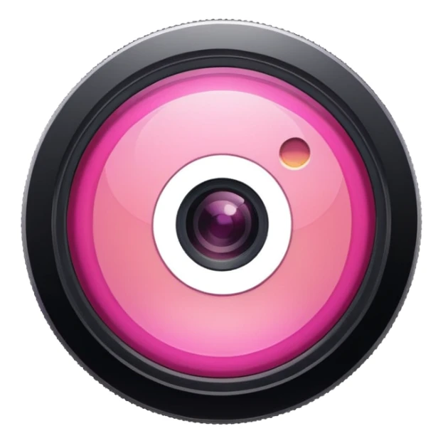 A round camera lens, apple emoji style, minimalist, with highlights, pink, only lens, variant 6 sticker