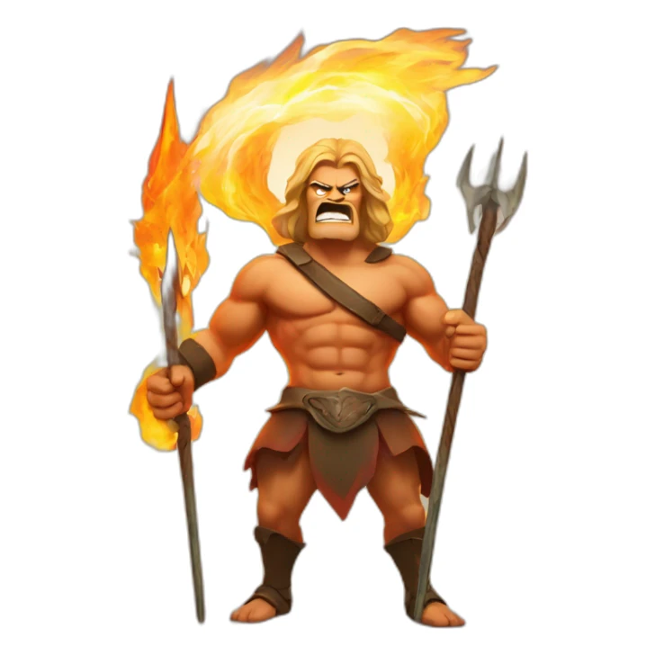 Angry Man standing with a trident surrounded by fire add fire to the background  sticker