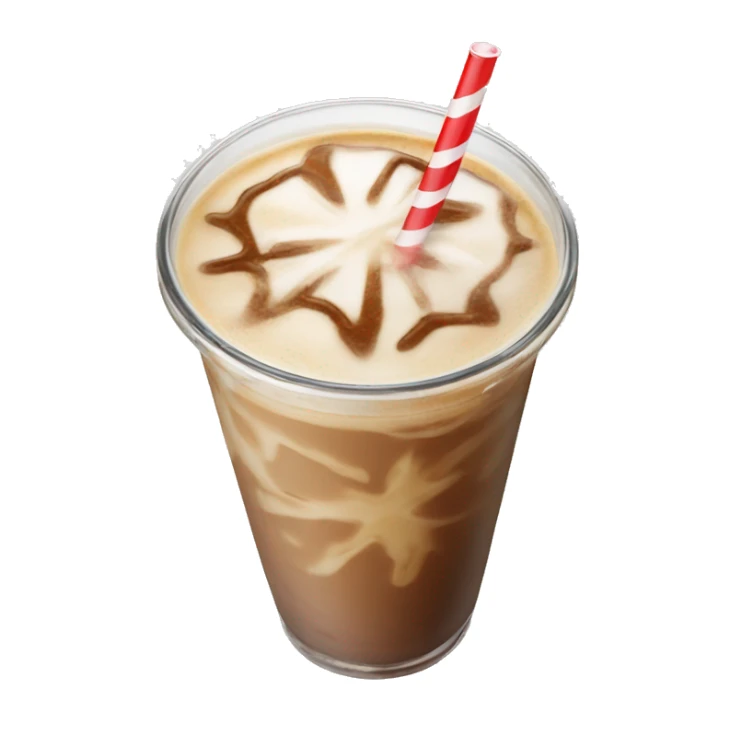 Iced latte in a clear glass with a straw sticker