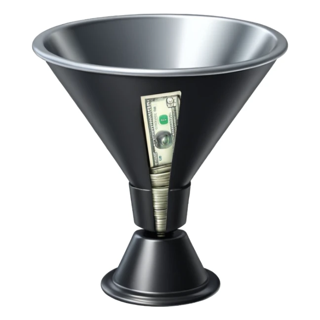 black marketing funnel with dollars at the buttom sticker