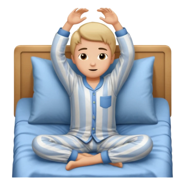 emoji- of a cute stretching boy waking up in bed sticker