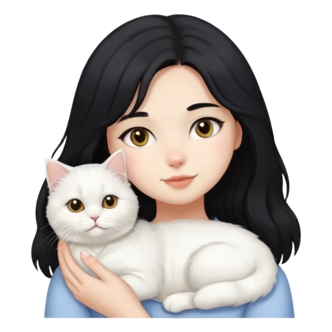 black hair girl with white British Longhair cat sticker
