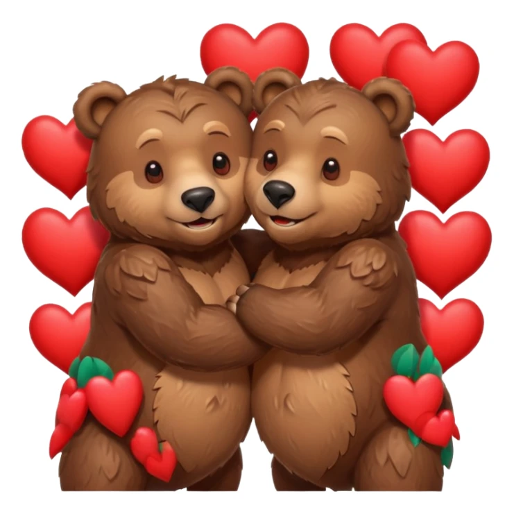 two muscular bears hugging, surrounded by hearts, playful and loving sticker