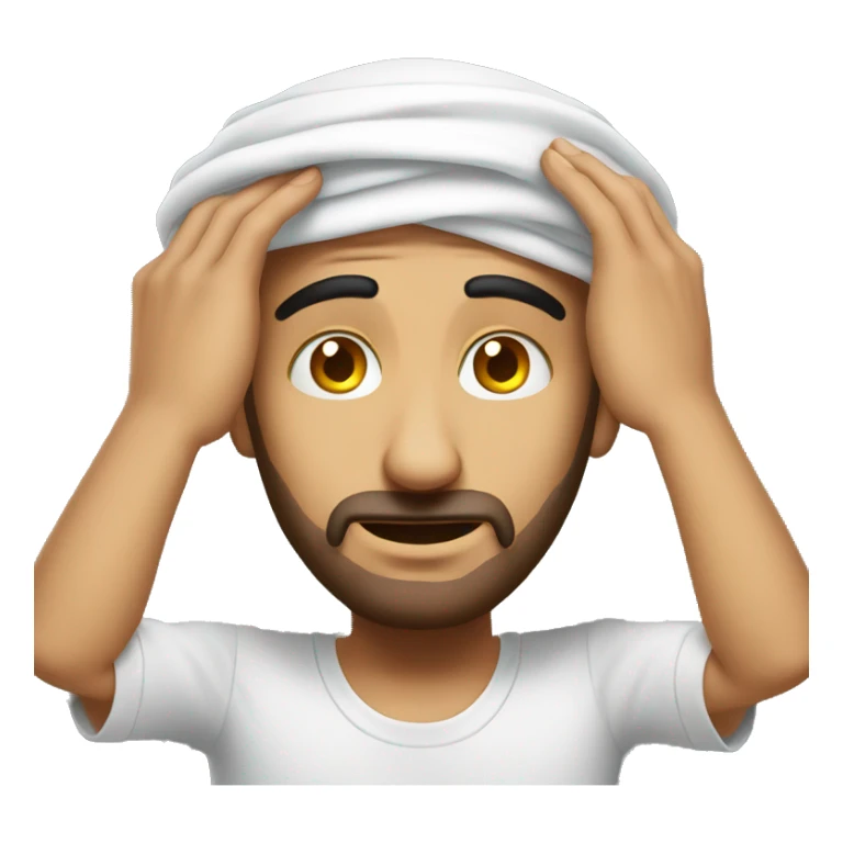 Arab holding his head with his hands photorealistic serious sticker