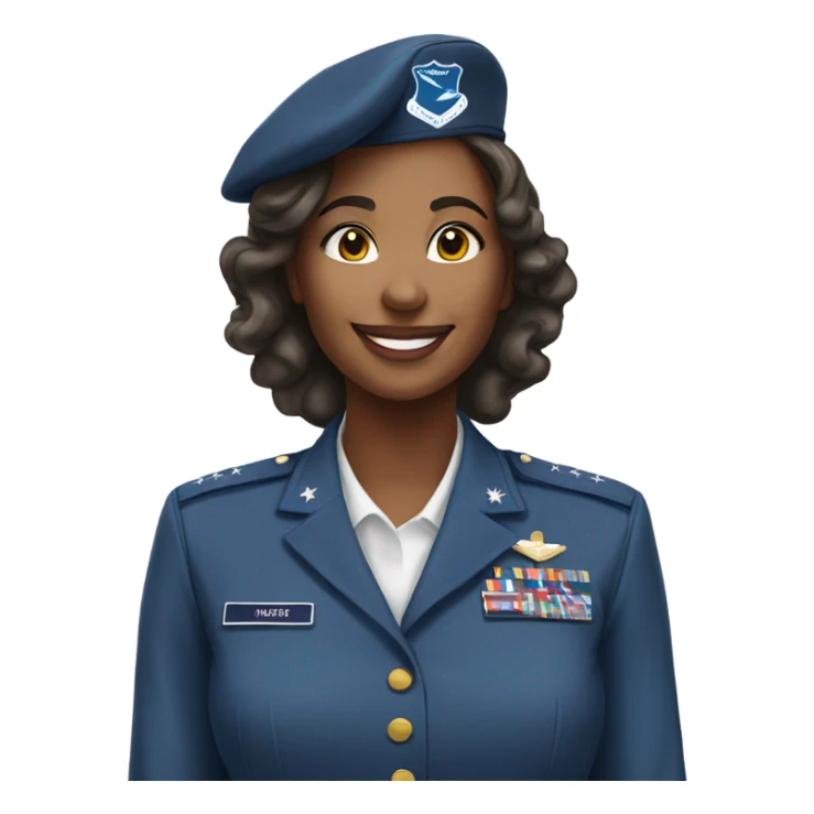 smiling woman portrait on white saluting in Air Force uniform sticker