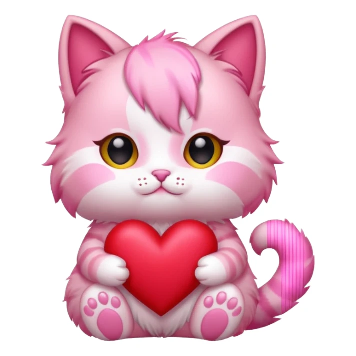 chibi anime pink cat holding a big heart sticker