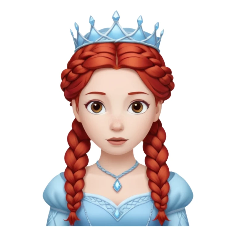 braided hair ice princess with red crown, red hair sticker