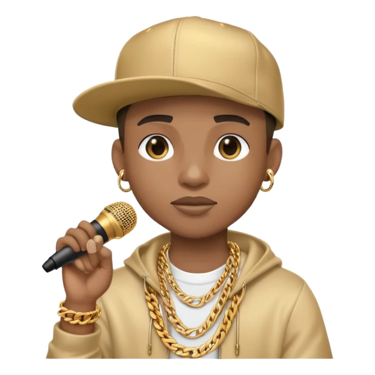 cool rapper character with microphone, gold chain, and cap sticker