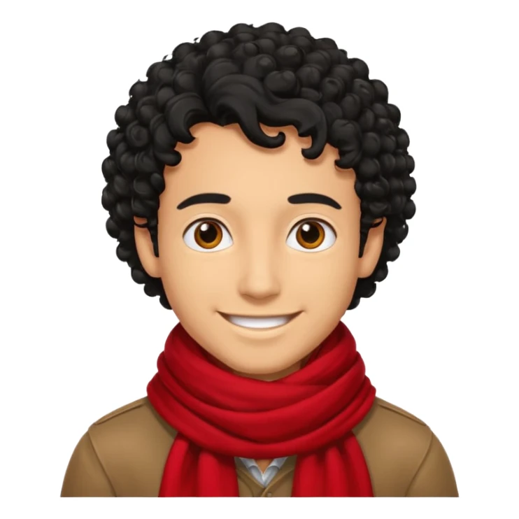 tan skin man, curly black hair wear red scraft sticker