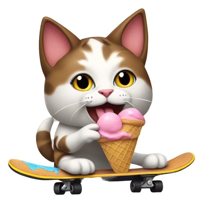 Cat eating ice cream while skateboarding sticker