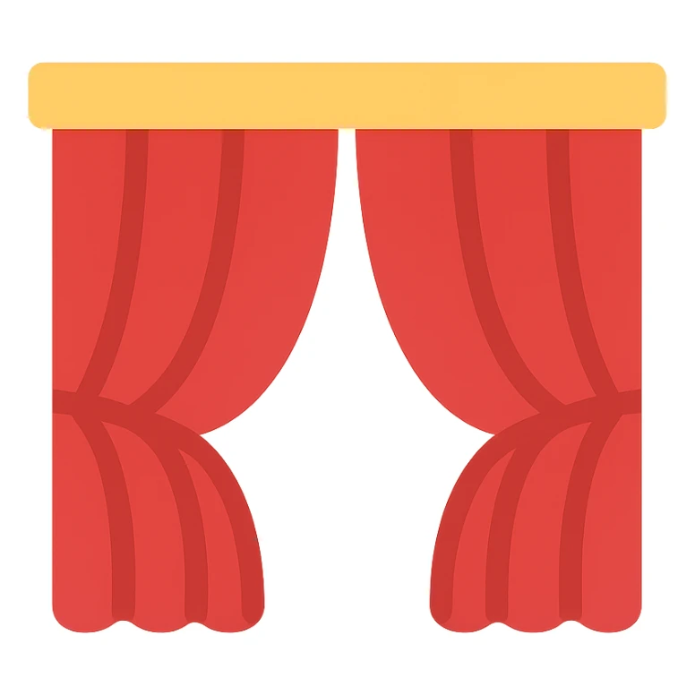red stage curtain, closed, classic theater look, color icon sticker