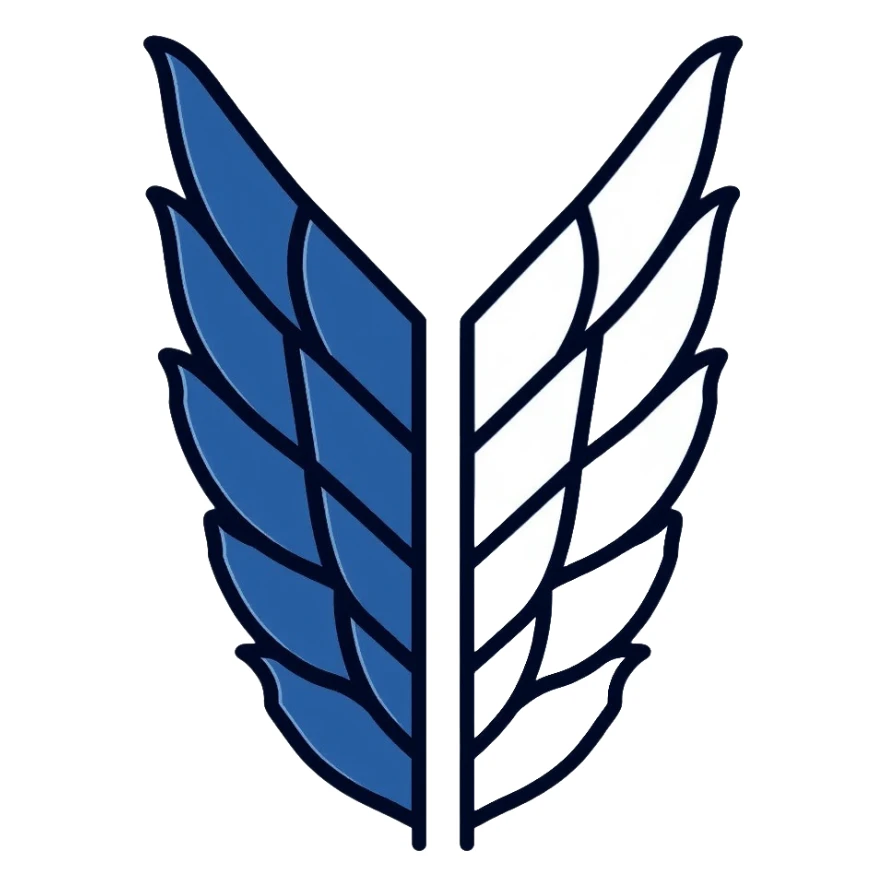 Wings of Freedom logo from Attack on Titan, overlapping blue and white wings, Survey Corps emblem sticker