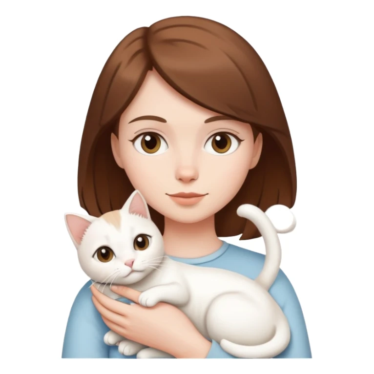 short brown haired white girl holding white cat sticker