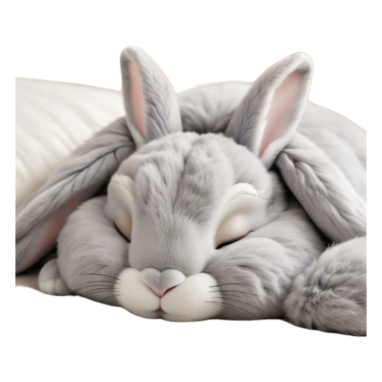 Meme-Worthy Cute Sleeping Grey Rabbit Portrait Emoji, Head resting peacefully with a contented smile, showcasing a delightfully compact build and a luxuriously soft grey fur, eyes shut in a serene nap, Simplified yet hilariously adorable features, highly detailed, glowing with a soft, drowsy light, high shine, relaxed and utterly lovable, stylized with an air of playful laziness, bright and heartwarming, soft glowing outline, capturing the essence of a comically sleepy bunny, so meme-worthy it feels like it could instantly become the next viral sensation of adorable slumber! sticker