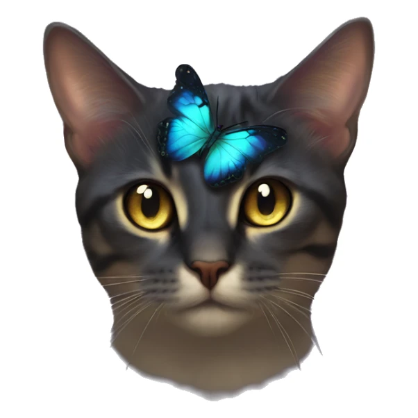 Dark iridescent butterfly glowing on top of cats head  sticker