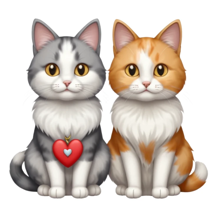 a realistic looking very fluffy grey and white cat sitting next to another cat sticker