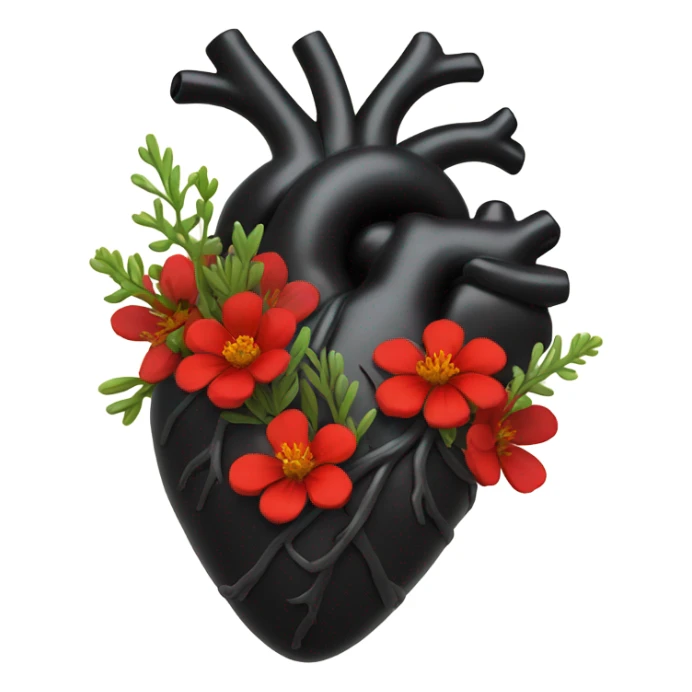 black anatomical heart with red wildflowers sticker