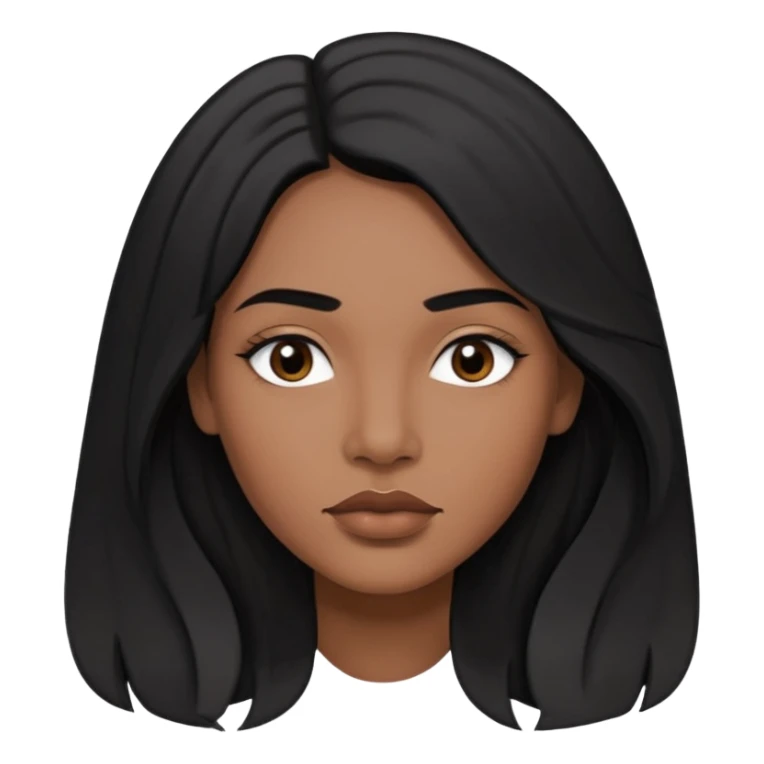 Preserve these features: long, slightly wavy black hair parted to the side, black eyes and eyebrows, full lips, medium-dark (black-brown) skin tone.
The image is a digital vector illustration, with clean lines, flat colors, and stylized semi-realistic features, minimal shading, and a square format. sticker