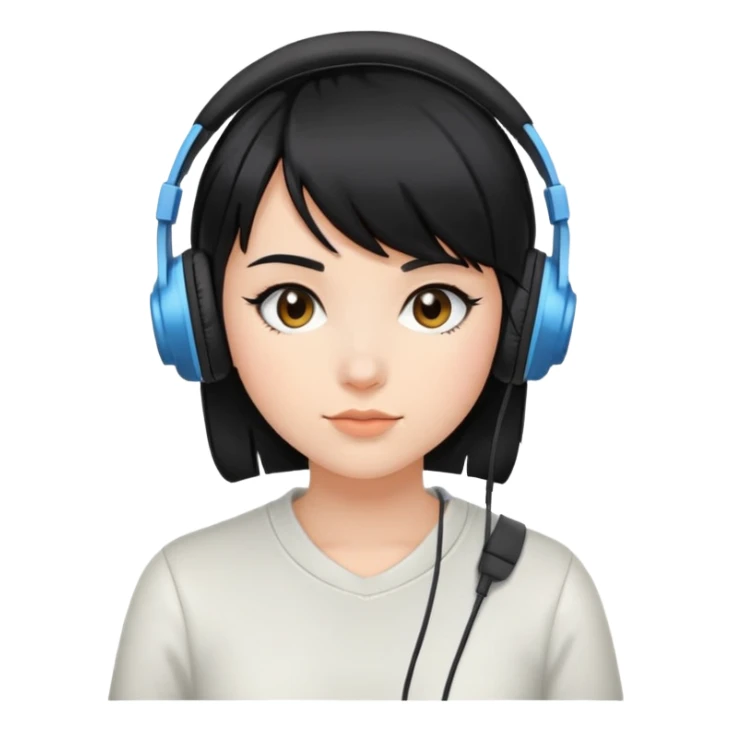 Con gái, đeo tai nghe, tóc đen, để mái chéo sticker