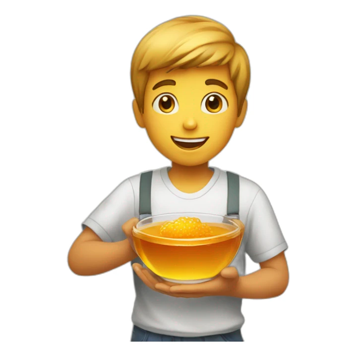 a boy handling an honey bowl sticker