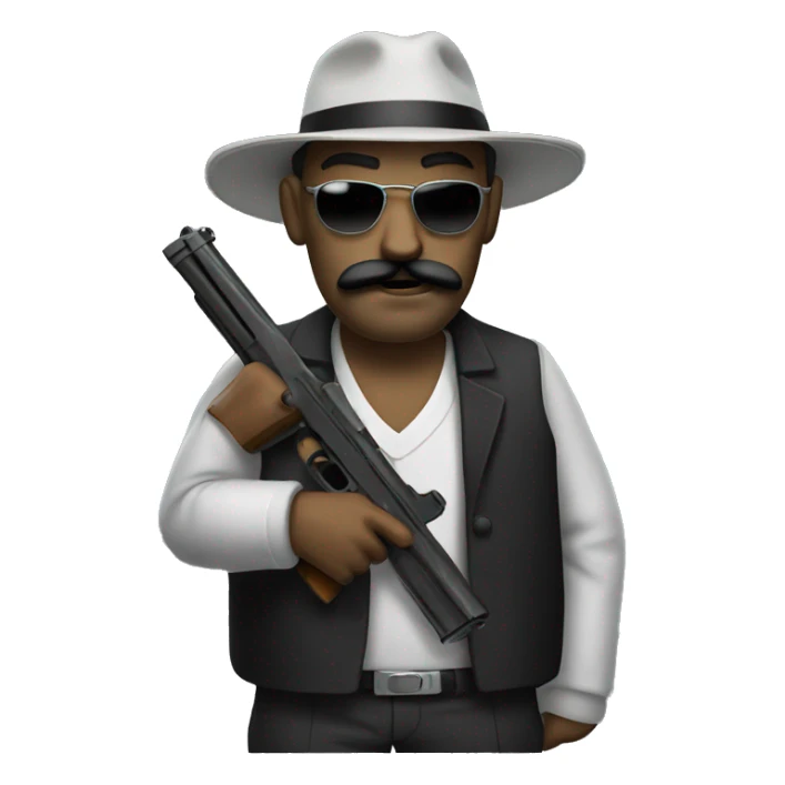 Gangster with a mustache and a gun sticker