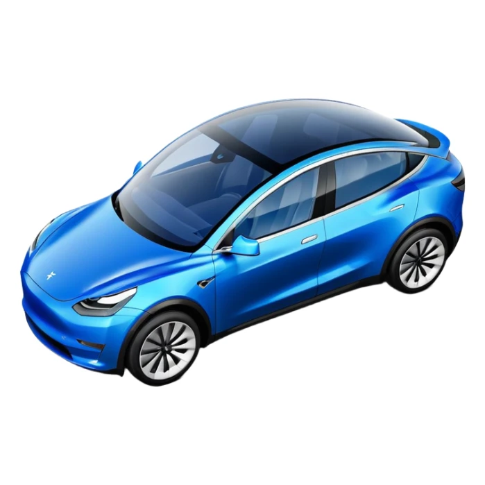 Tesla Model Y parking, seen from above. A blue line shows the planned trajectory sticker